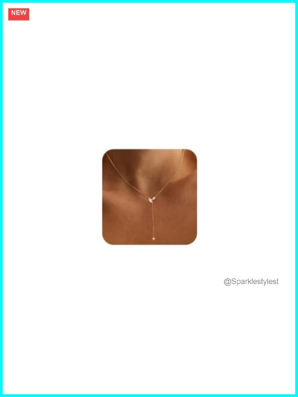 14K Gold Plated CZ Y-Drop Necklace Long Brass Trendy Minimalist